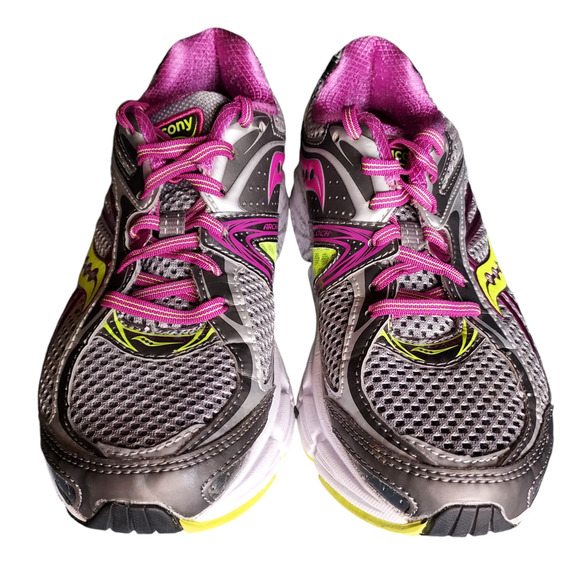 Saucony Progrid Omni 12 Womens Running Shoe Sneaker Gray Pink Purple Neon Sz 7.5 - Picture 4 of 10